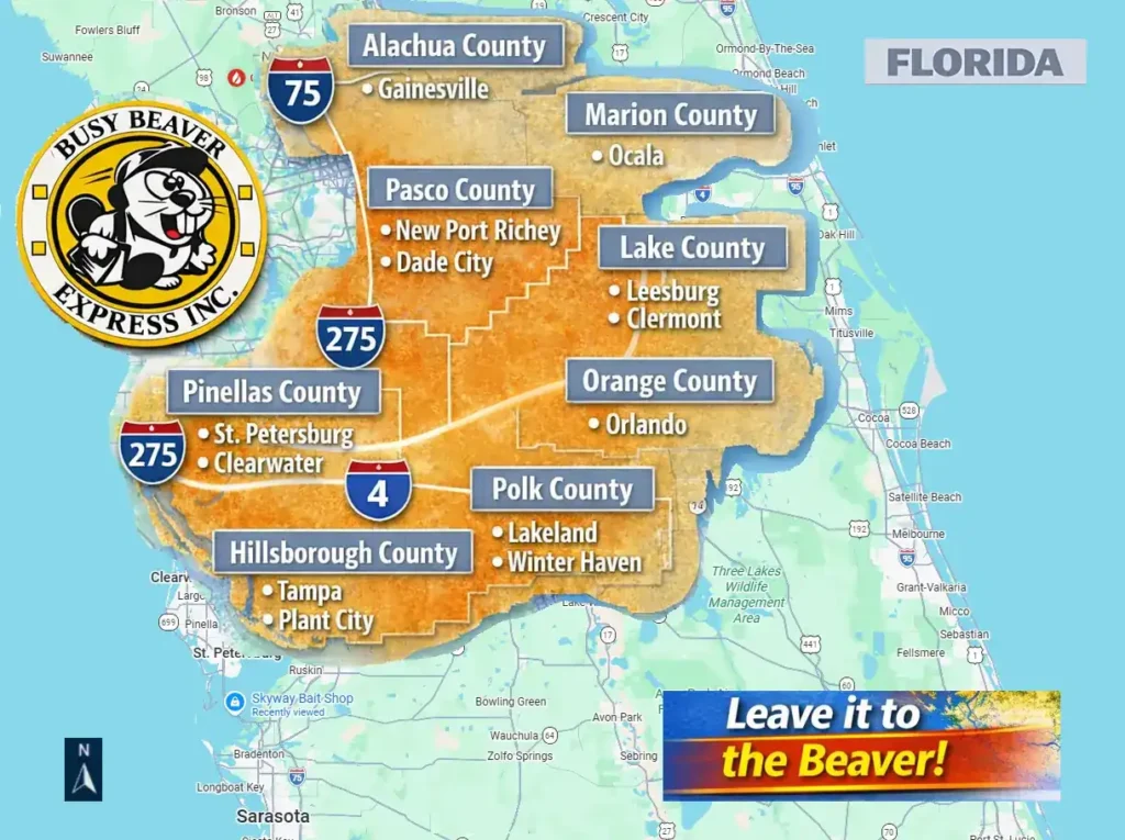 Busy Beaver Express Florida's Courier Service Service Area Map